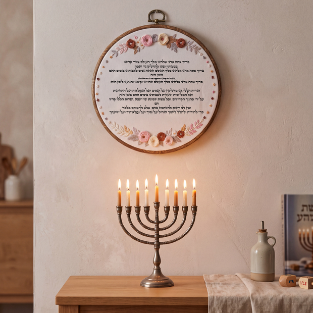 סדר הדלקת נרות חנוכה - רקמה בעבודת יד | דגם נטע